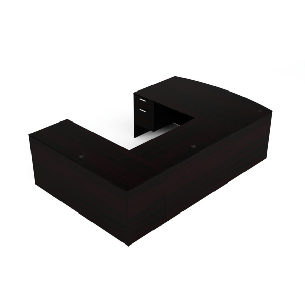 Kai Espresso Bow Front U-Shaped Desk with Suspended Ped