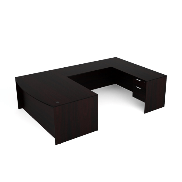 Kai Espresso Bow Front U-Shaped Desk with Suspended Ped