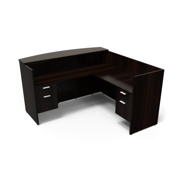 Kai Espresso L-Shaped Reception Desk with Double Suspended Peds