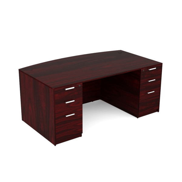 Kai Mahogany Bow Front Rectangular Desk with Double Full Peds