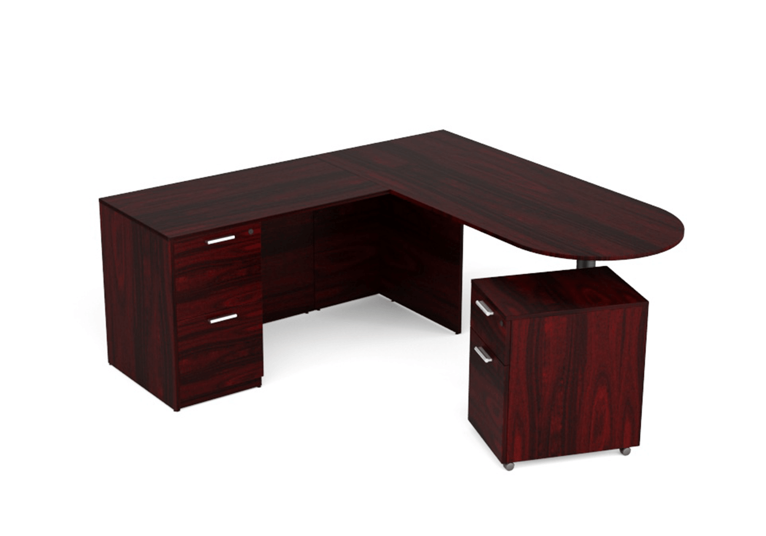 Kai Mahogany L-Shaped D-Top Desk with File/File Ped