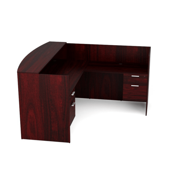 Kai Mahogany L-Shaped Reception Desk with Double Suspended Peds