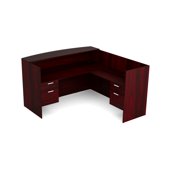 Kai Mahogany L-Shaped Reception Desk with Double Suspended Peds