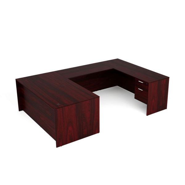 Kai Mahogany U-Shaped Desk with Suspended Ped