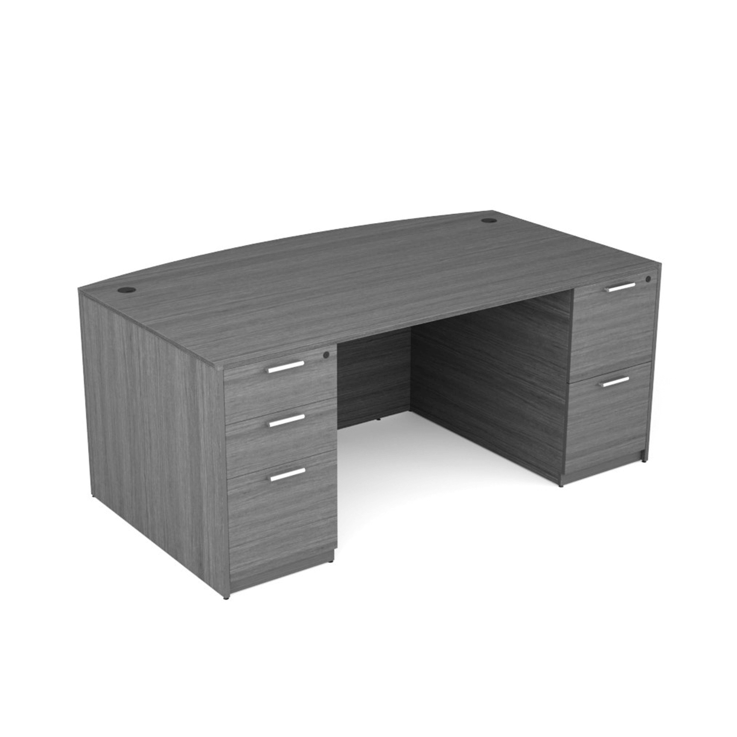 Kai Samoa Gray Bow Front Rectangular Desk with Double Full Peds