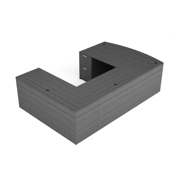 Kai Samoa Gray Bow Front U-Shaped Desk with File/File Ped