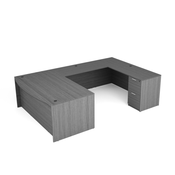Kai Samoa Gray Bow Front U-Shaped Desk with File/File Ped