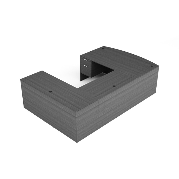 Kai Samoa Gray Bow Front U-Shaped Desk with Suspended Ped