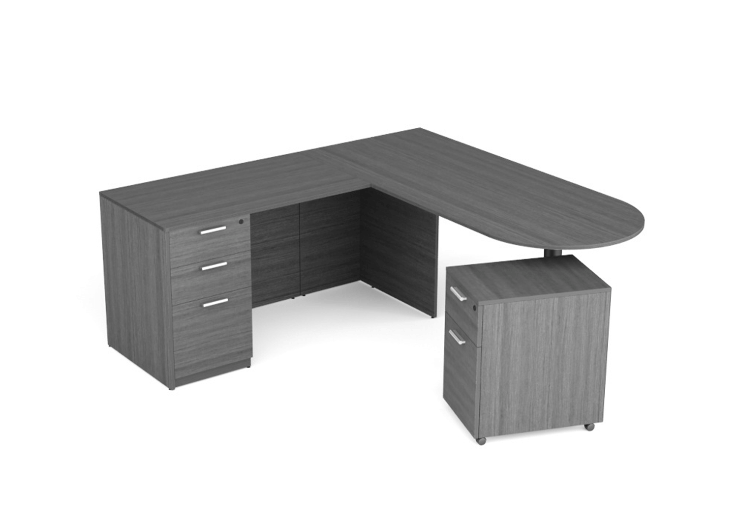 Kai Samoa Gray L-Shaped D-Top Desk with Box/Box/File Ped