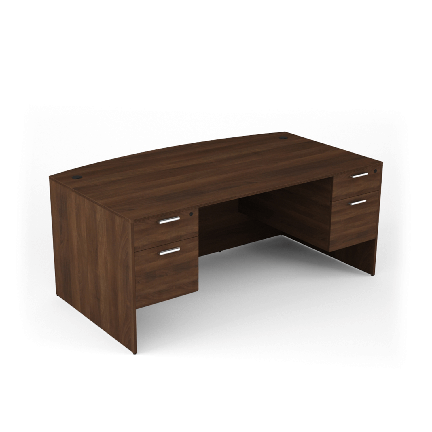 Kai Walnut Bow Front Rectangular Desk with Double Suspended Peds