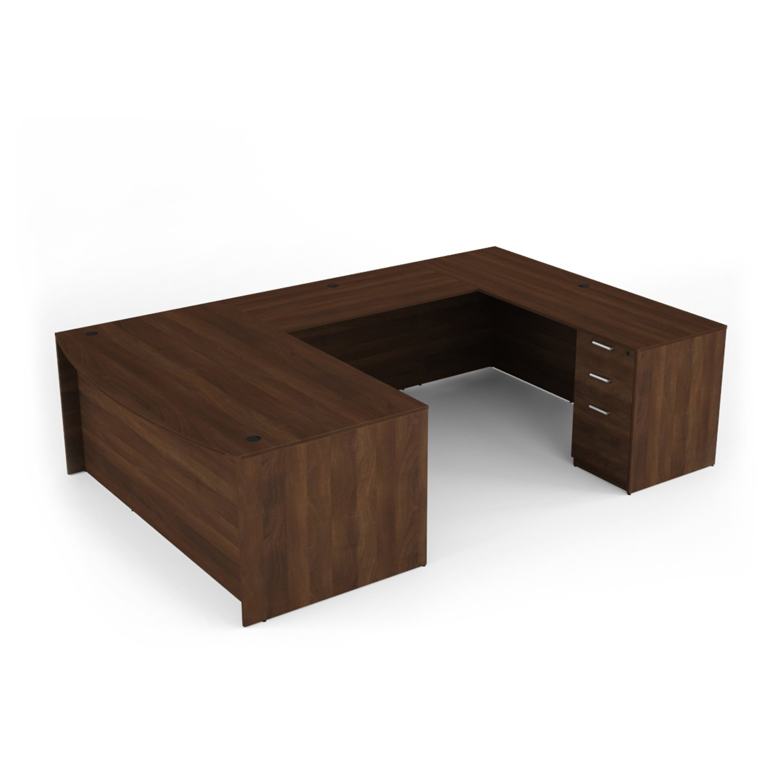 Kai Walnut Bow Front U-Shaped Desk with Box/Box/File Ped