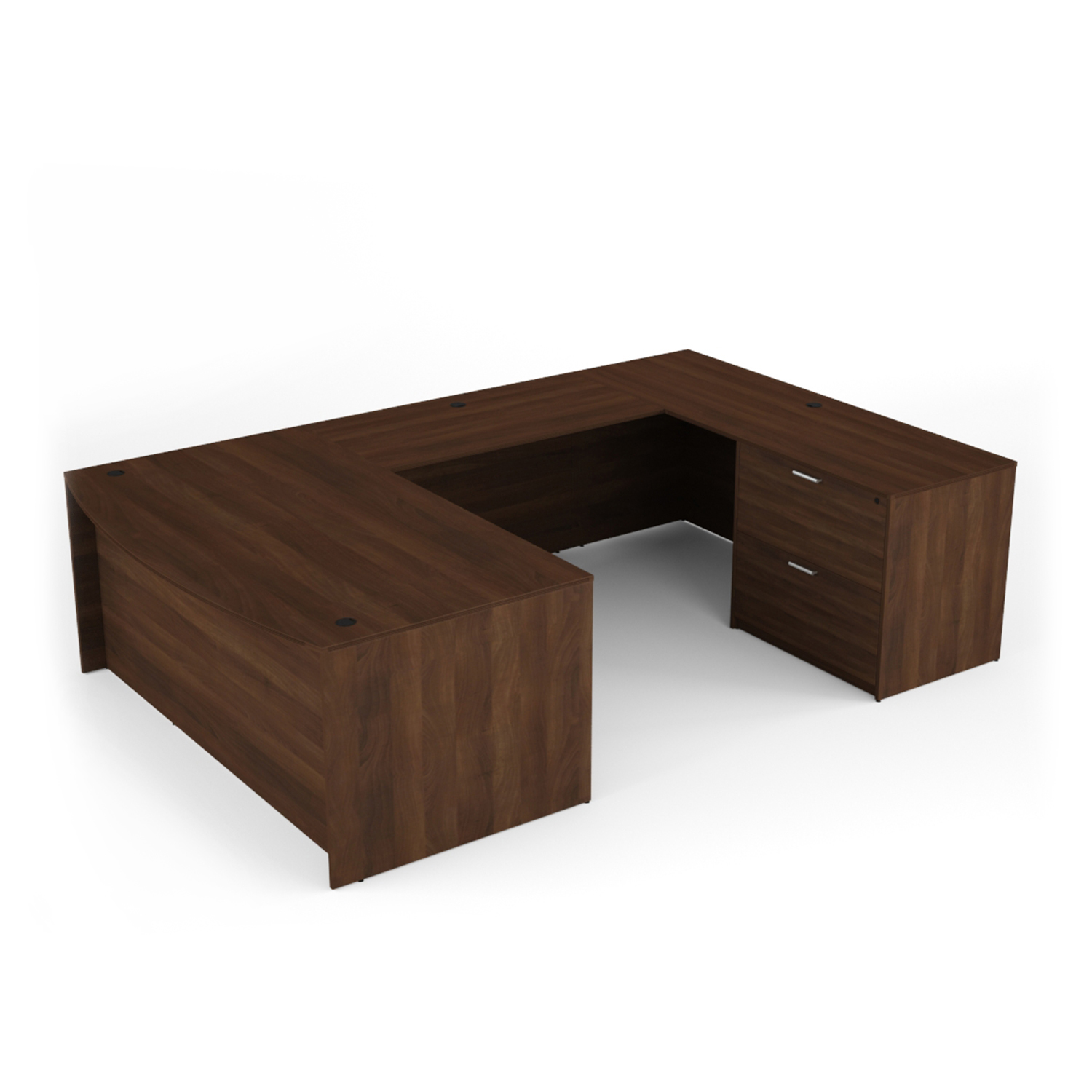 Kai Walnut Bow Front U-Shaped Desk with Lateral File