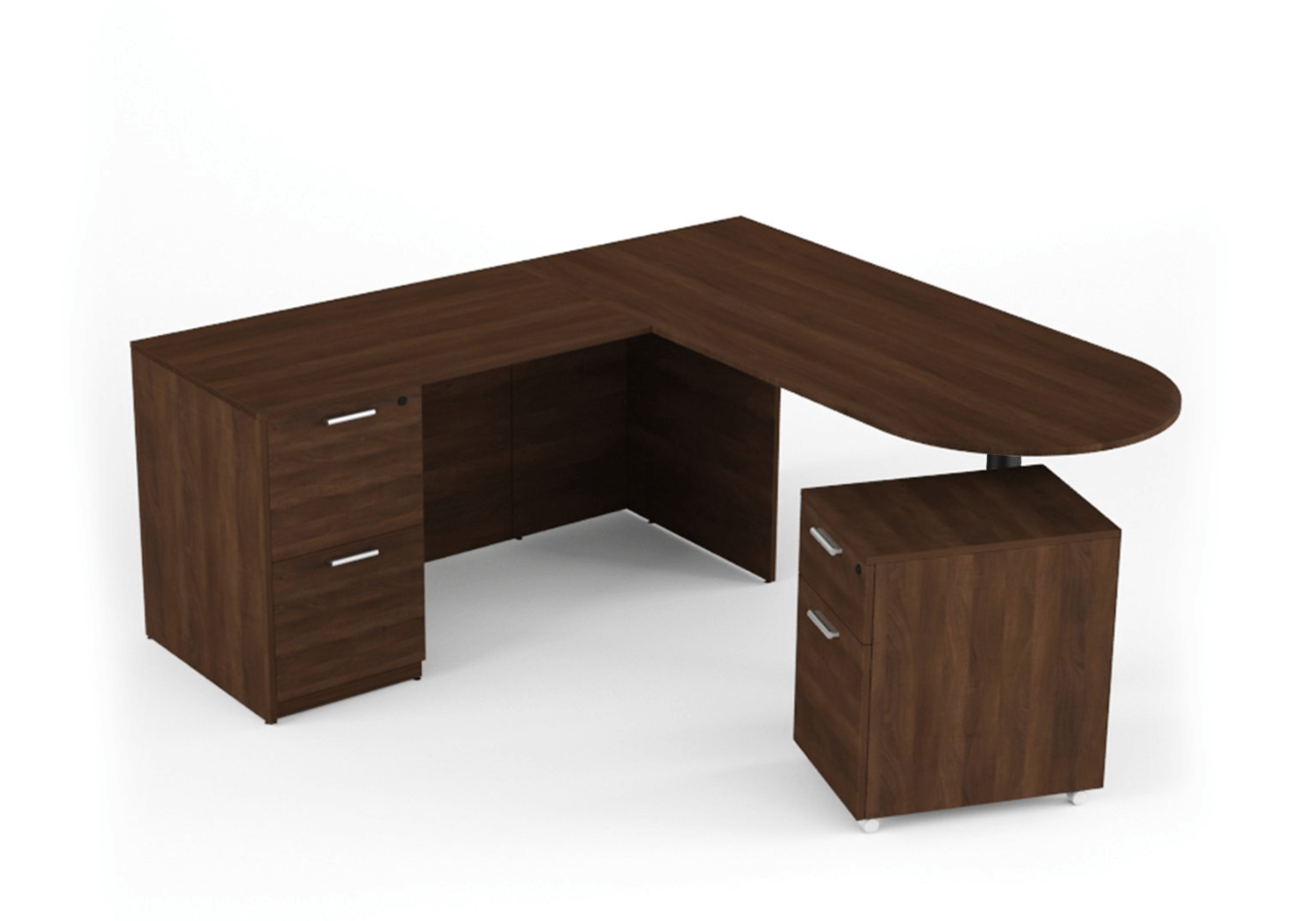 Kai Walnut L-Shaped D-Top Desk with File/File Ped