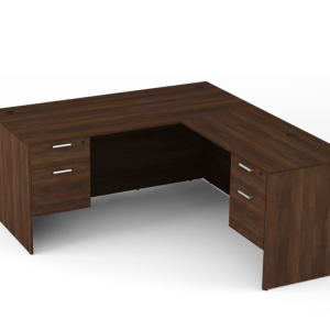 Kai Walnut L-Shaped Desk with Double Suspended Peds