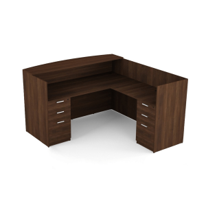 Kai Walnut L-Shaped Reception Desk with Double Full Peds