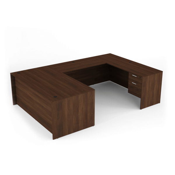 Kai Walnut U-Shaped Desk with Suspended Ped