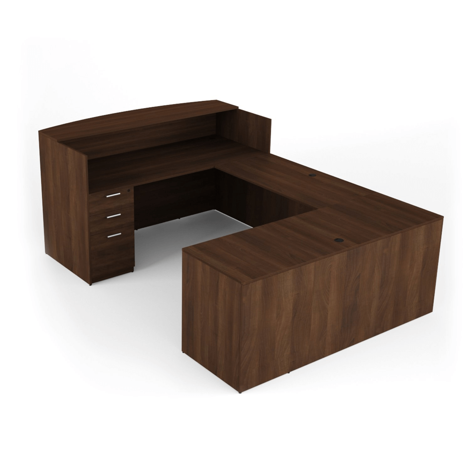 Kai Walnut U-Shaped Reception Desk with Single Full Ped