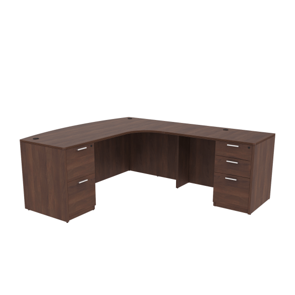 Kai L Shaped Right-Handed Extended Bow Front Desk with Double Full Pedestals, 71" x 84"