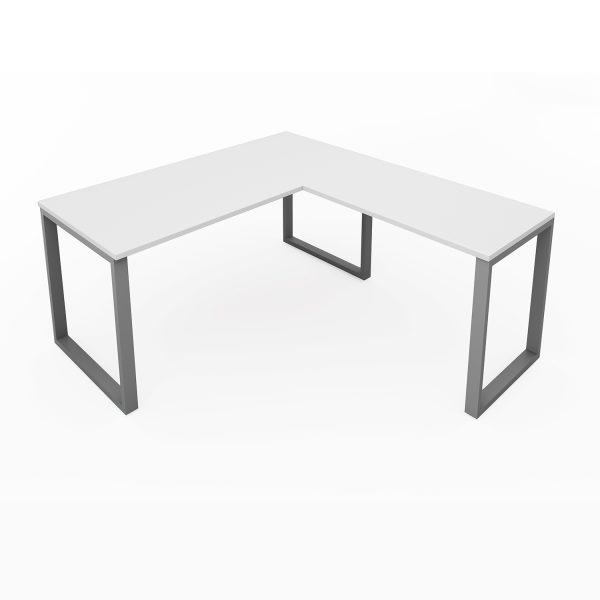 i5 Industries L-Shaped Metal Leg Desk Matte White and Silver