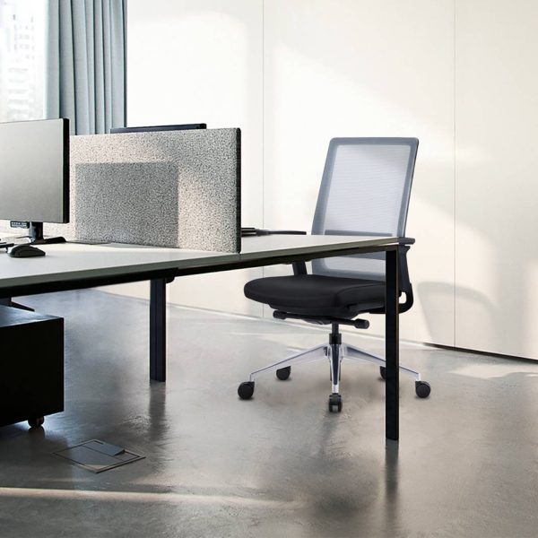 Gravity Task Chair Gray Mesh Black Seat Office Scene Portrait