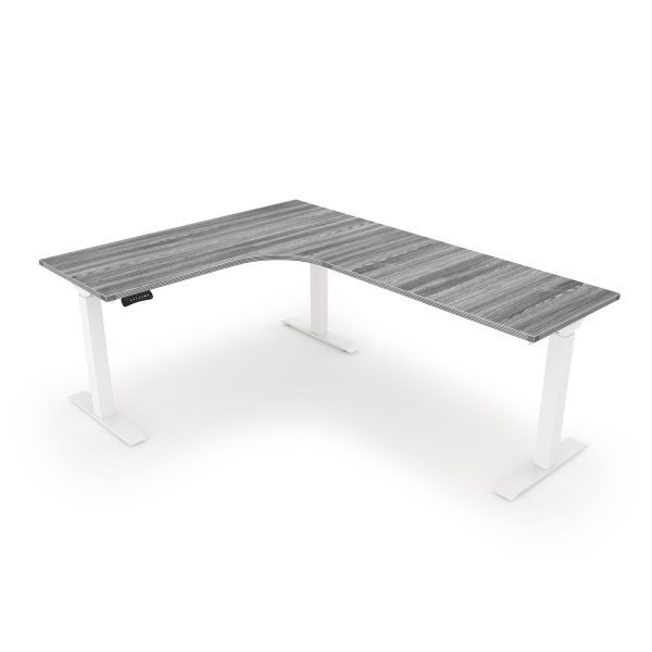 i5 Industries L-Shaped Standing Desk Samoa Gray and White