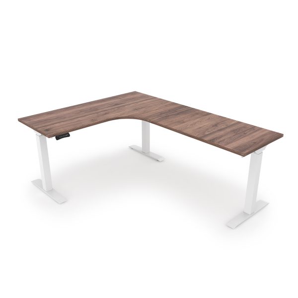 i5 Industries L-Shaped Standing Desk Walnut and White