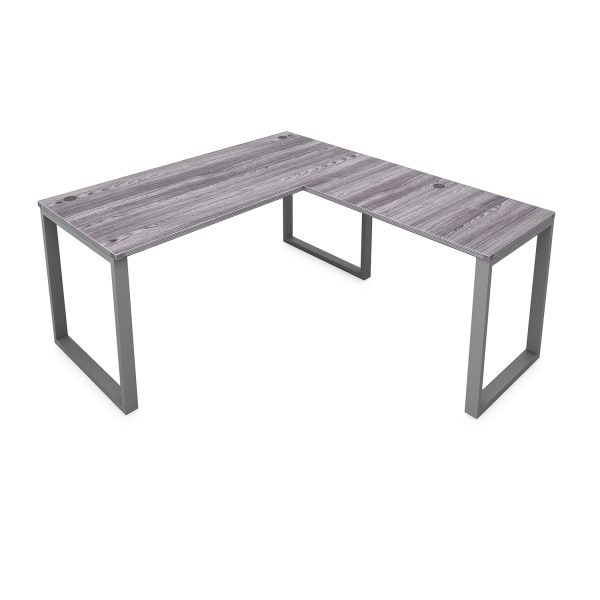 Fusion L-Shaped Metal Leg Desk with Grommets, 66" x 78"
