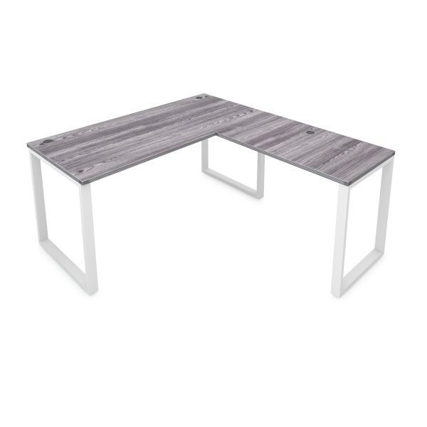 Fusion L-Shaped Metal Leg Desk with Grommets, 60" x 78"