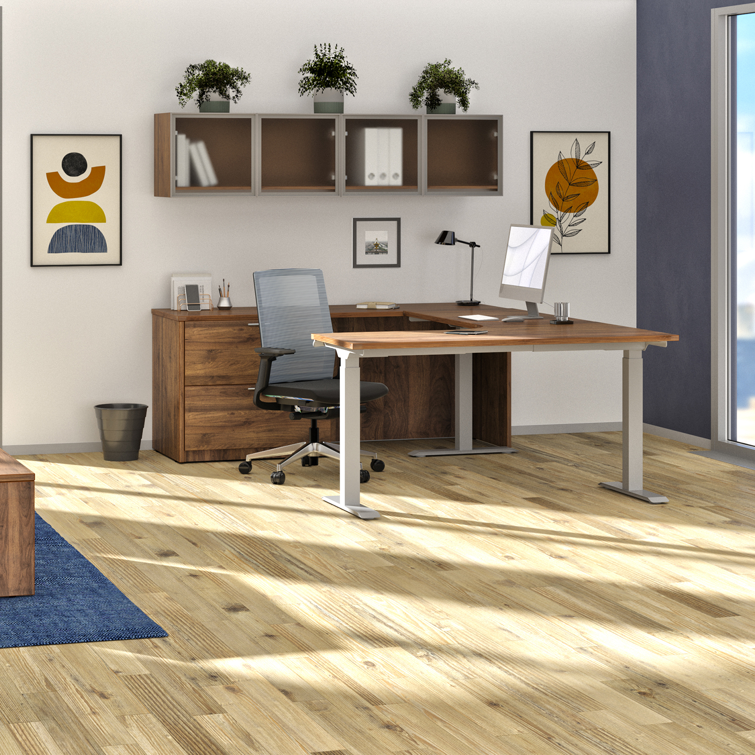 iRize U-Shaped Standing Desk with Kai Credenza Full Pedestal, 71" x 96" - Image 2