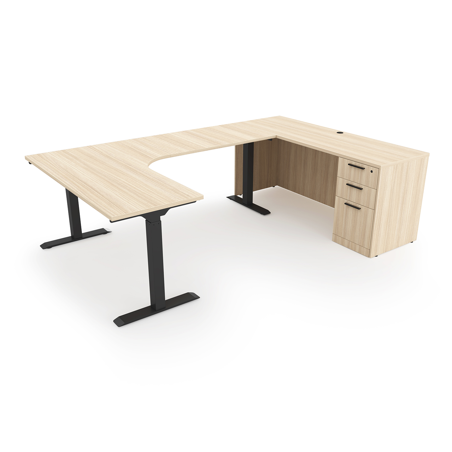 iRize U-Shaped Standing Desk with Rayne Credenza Full Pedestal, 71" x 96"