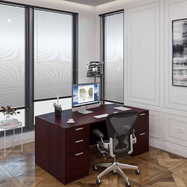 Kai Bow Front Desk with Double Full Pedestals, 36" x 71" - Image 6