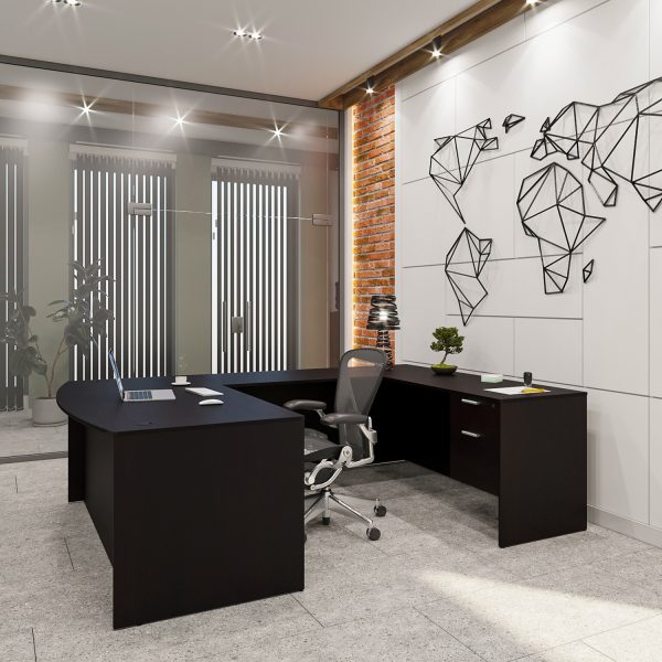 Kai U Shaped Bow Front Desk with Double Suspended Pedestals, 71" x 102" - Image 5