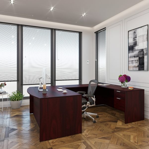 Kai U Shaped Bow Front Desk with Double Suspended Pedestals, 71" x 102" - Image 4