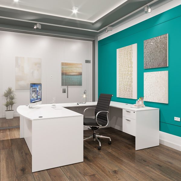 Kai U Shaped Bow Front Desk with Double Suspended Pedestals, 71" x 102" - Image 6