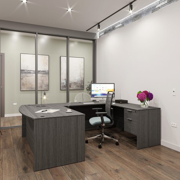 Kai U Shaped Bow Front Desk with Double Suspended Pedestals, 71" x 102" - Image 3