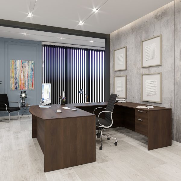 Kai U Shaped Bow Front Desk with Double Suspended Pedestals, 71" x 102" - Image 2