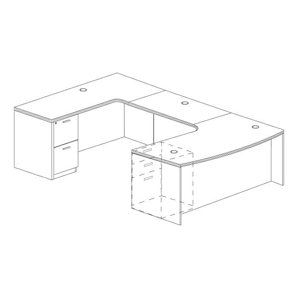 Kai U Shaped Left Handed Extended Corner Bow Front Desk with Double Full Pedestals, 71" x 126"
