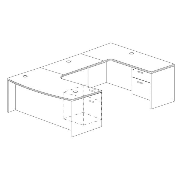 Kai U Shaped Right Handed Extended Corner Bow Front Desk with Double Suspended Pedestals, 71" x 126"
