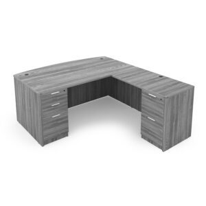 Kai L-Shaped Bow Front Desk with Double Full Pedestals, 71" x 78"