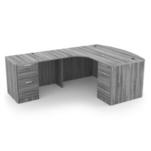 Kai L-Shaped Extended Corner Bow Front Desk with Double Full Pedestals, 71" x 84" - Left-Handed