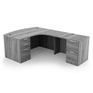 Kai L-Shaped Extended Corner Bow Front Desk with Double Full Pedestals, 71" x 84" - Right-Handed
