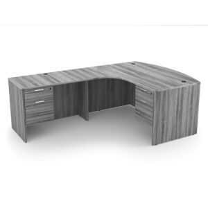 Kai L-Shaped Extended Corner Bow Front Desk with Double Suspended Pedestals, 71" x 84" - Left-Handed