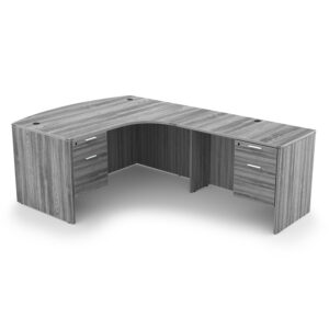 Kai L-Shaped Extended Corner Bow Front Desk with Double Suspended Pedestals, 71" x 84" - Right-Handed