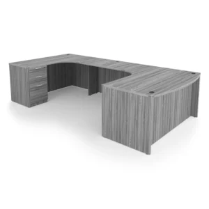 Kai U-Shaped Left Handed Extended Corner Bow Front Desk with Double Full Pedestals, 71" x 114"