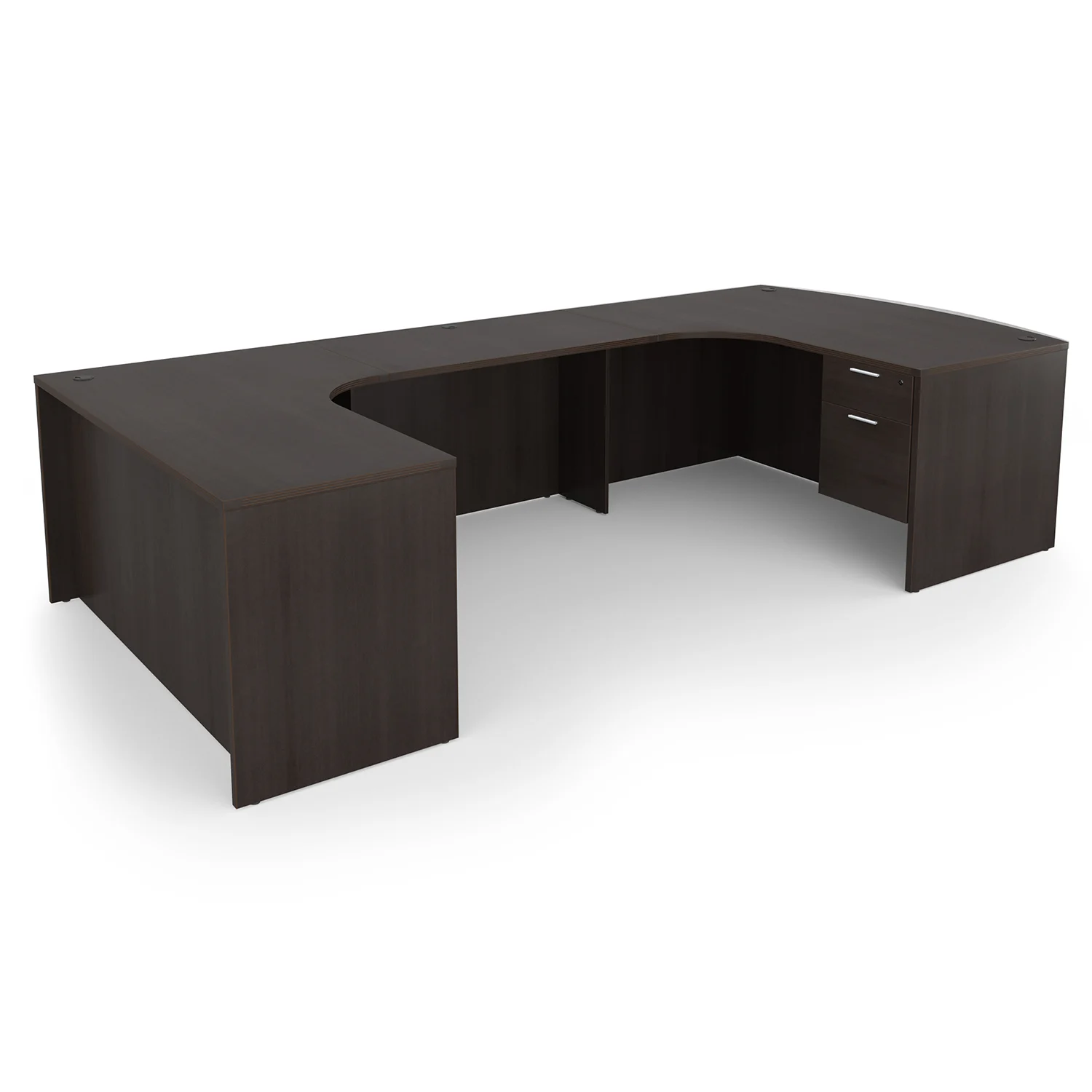 Kai U-Shaped Left Handed Extended Corner Bow Front Desk with Double Suspended Pedestals, 71" x 120" - Image 2