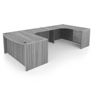 Kai U-Shaped Right Handed Extended Corner Bow Front Desk with Double Suspended Pedestals, 71" x 114"