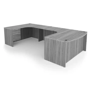 Kai U-Shaped Left Handed Extended Corner Bow Front Desk with Double Suspended Pedestals, 71" x 114"