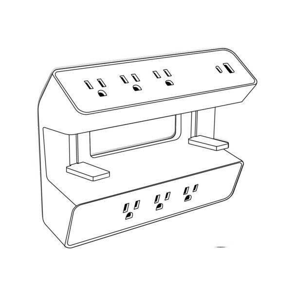 Dual 6-Outlet Clamp On Power Module with Standard Plug (6 AC Outlets, 1 USB-A, 1 USB-C)