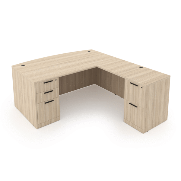 Rayne L Shaped Bow Front Desk with Double Full Pedestals, 71" x 84"