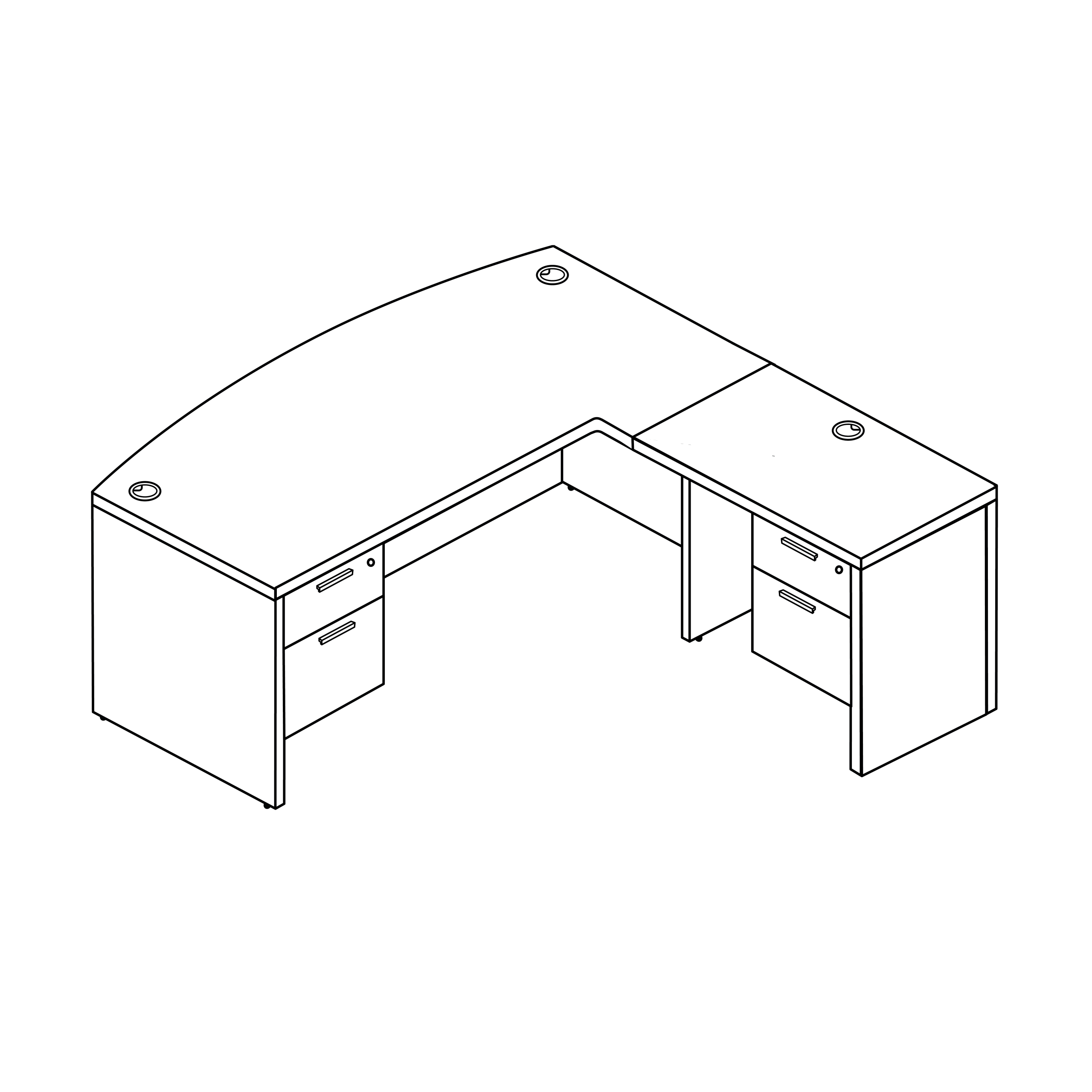 Rayne L Shaped Extended Corner Bow Front Desk with Double Suspended Pedestals, 71" x 90" - Right-Handed